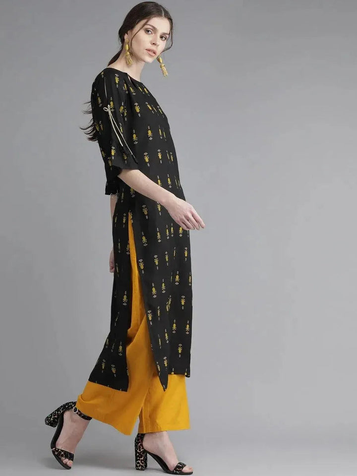Black Printed Rayon Kurta - Libas