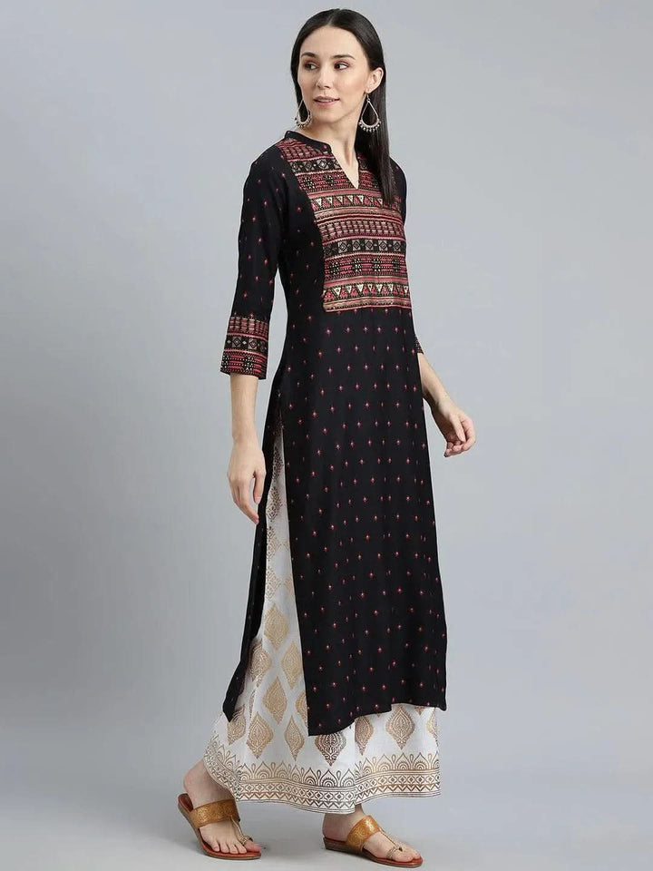 Black Printed Rayon Kurta - Libas