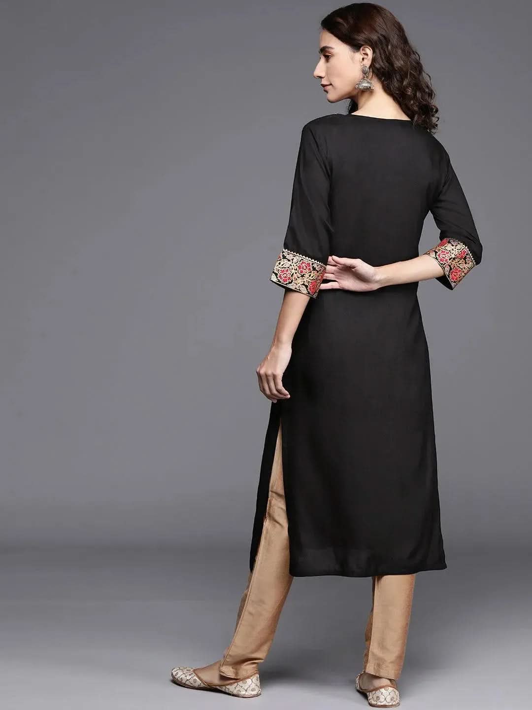 Black Printed Rayon Kurta - Libas