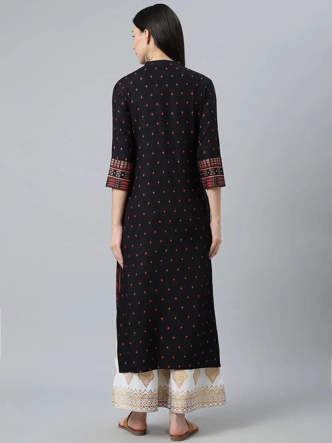 Black Printed Rayon Kurta - Libas