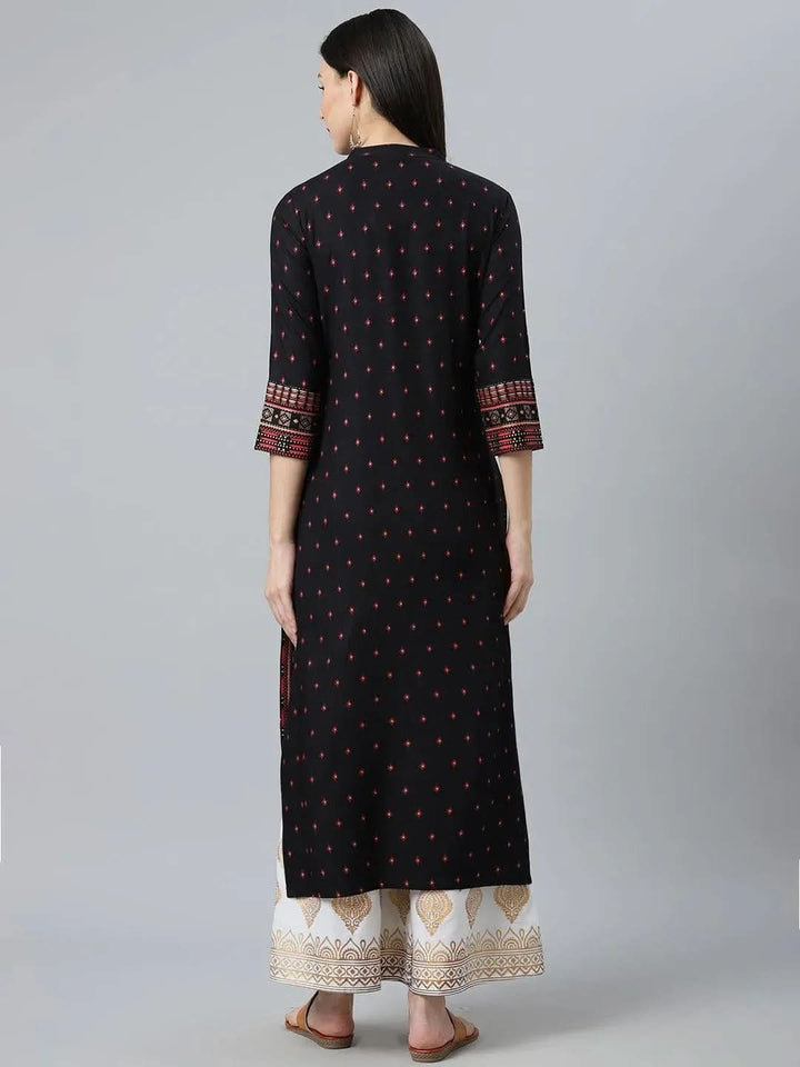 Black Printed Rayon Kurta - Libas