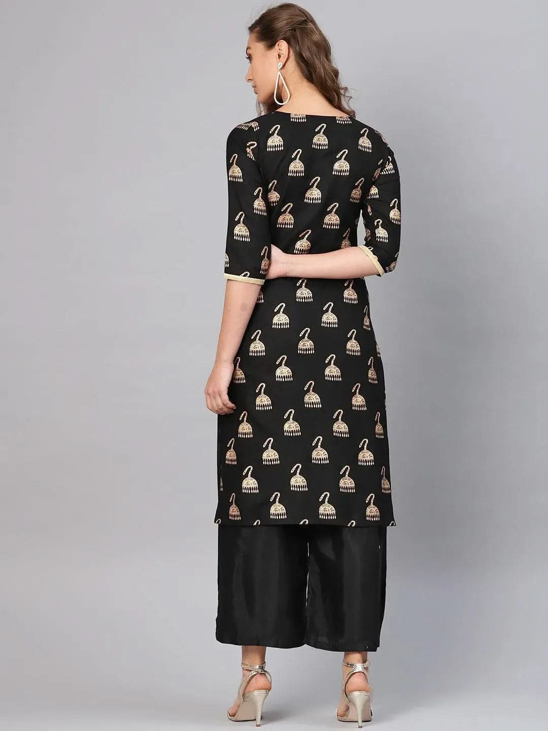 Black Printed Rayon Kurta - Libas