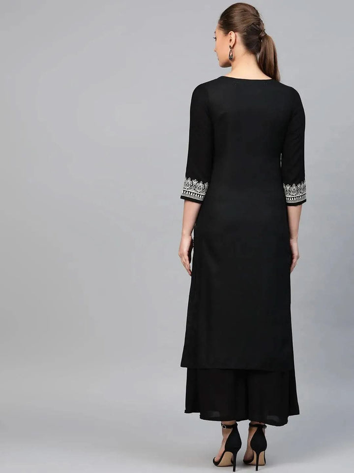 Black Printed Rayon Kurta - Libas