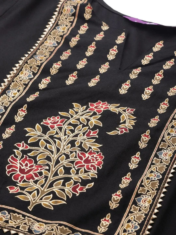 Black Printed Rayon Kurta - Libas