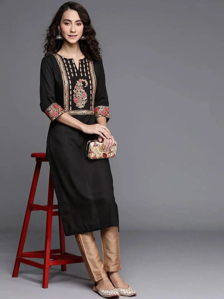 Black Printed Rayon Kurta - Libas