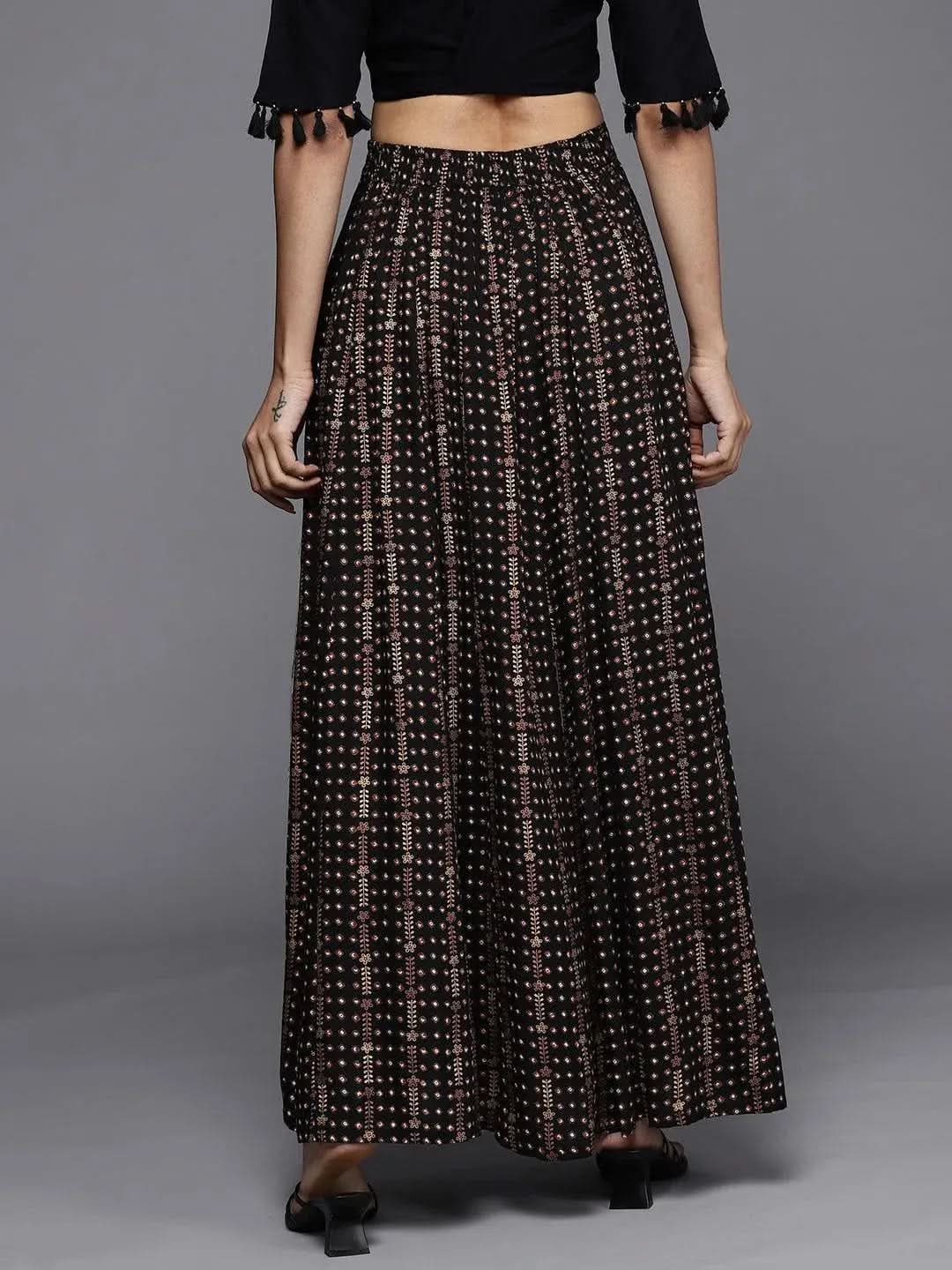 Black Printed Rayon Skirt - Libas