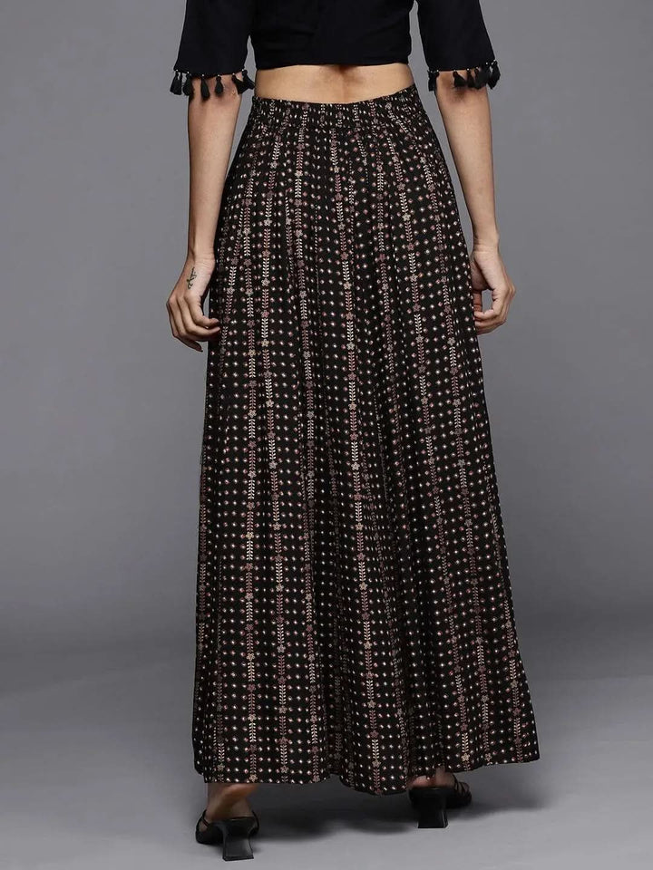Black Printed Rayon Skirt - Libas