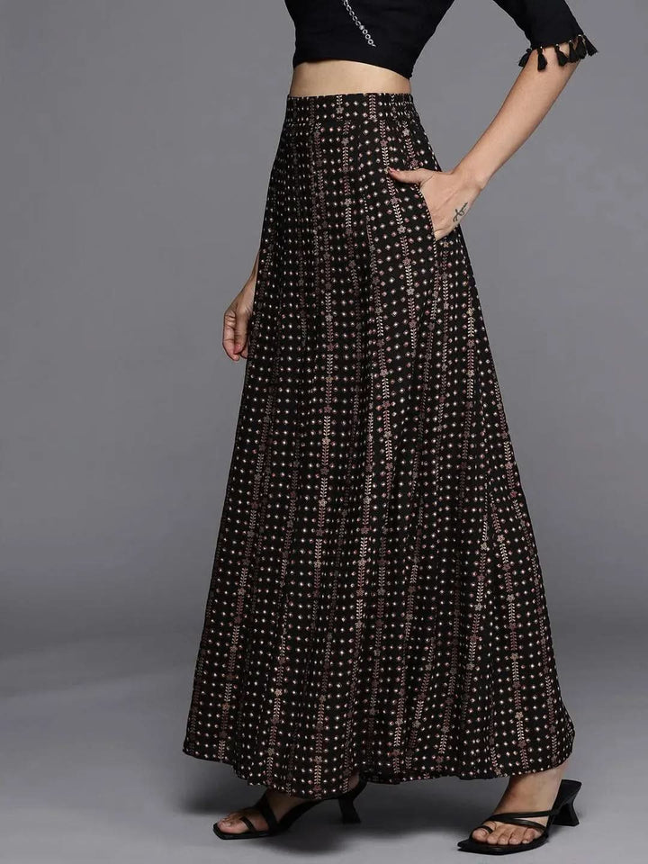 Black Printed Rayon Skirt - Libas