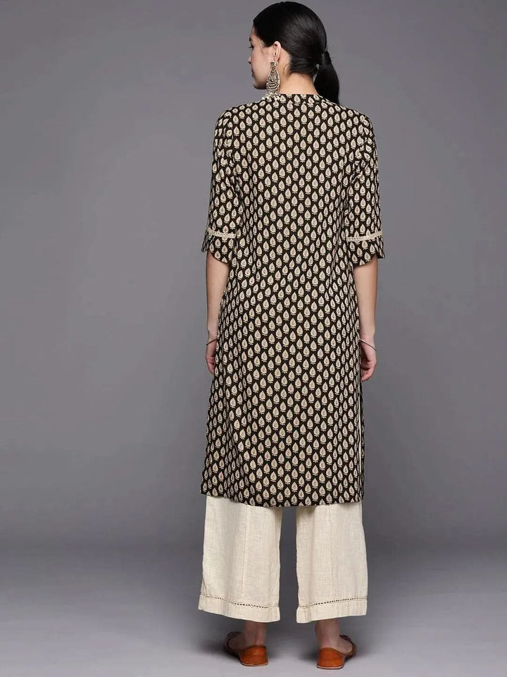 Black Printed Rayon Straight Kurta - Libas