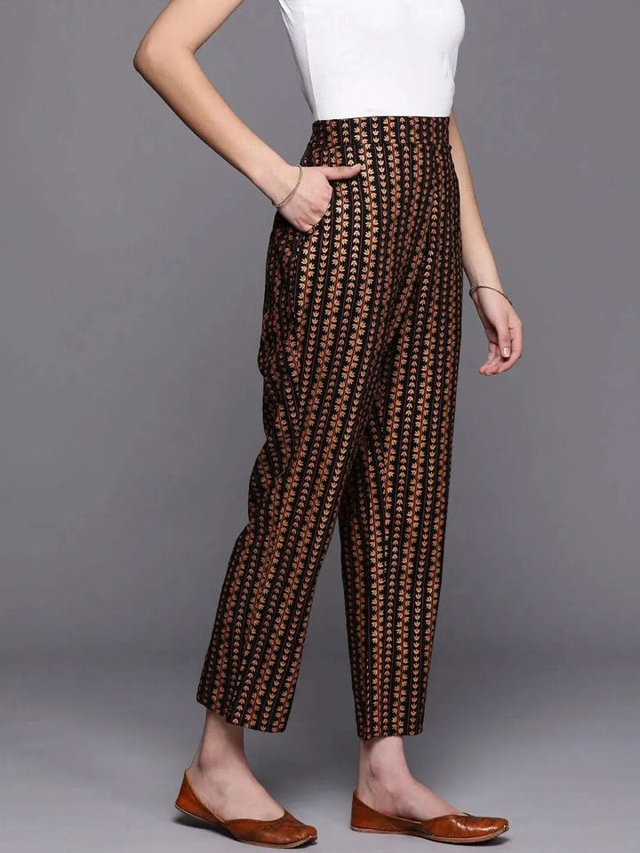 Black Printed Rayon Trousers - Libas