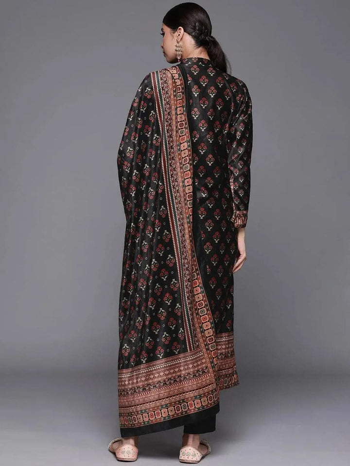 Black Printed Velvet Suit Set - Libas