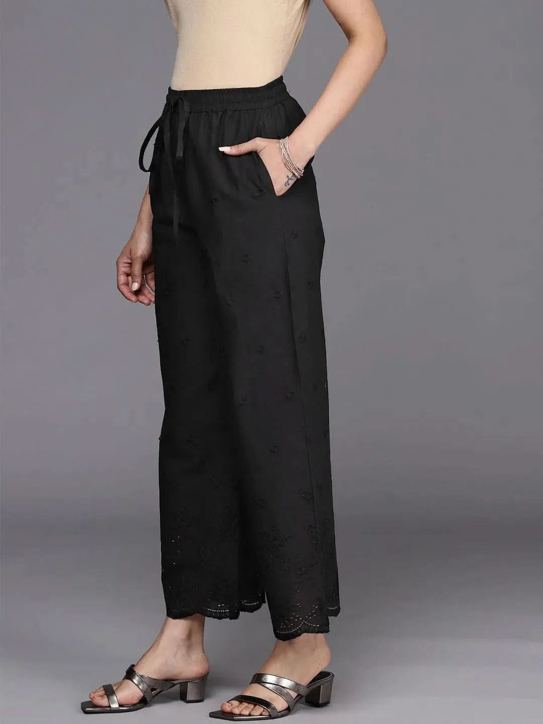 Black Self Design Cotton Palazzos
Black Self Design Cotton Palazzos