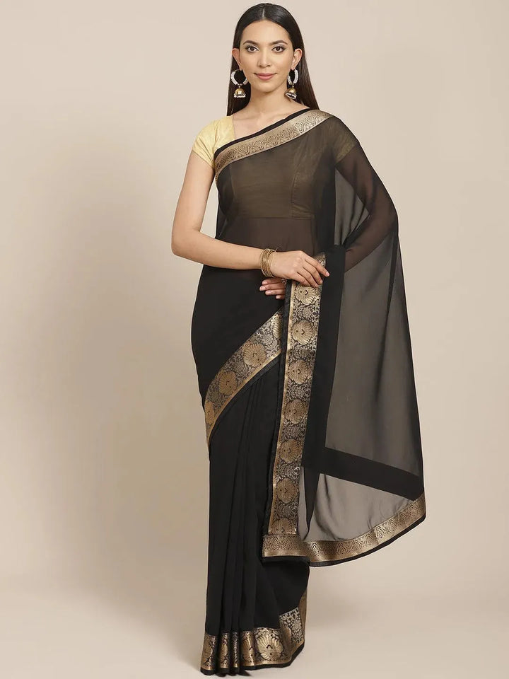 Black Solid Chiffon Saree - Libas