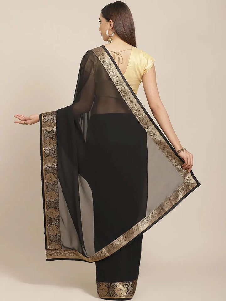 Black Solid Chiffon Saree - Libas
