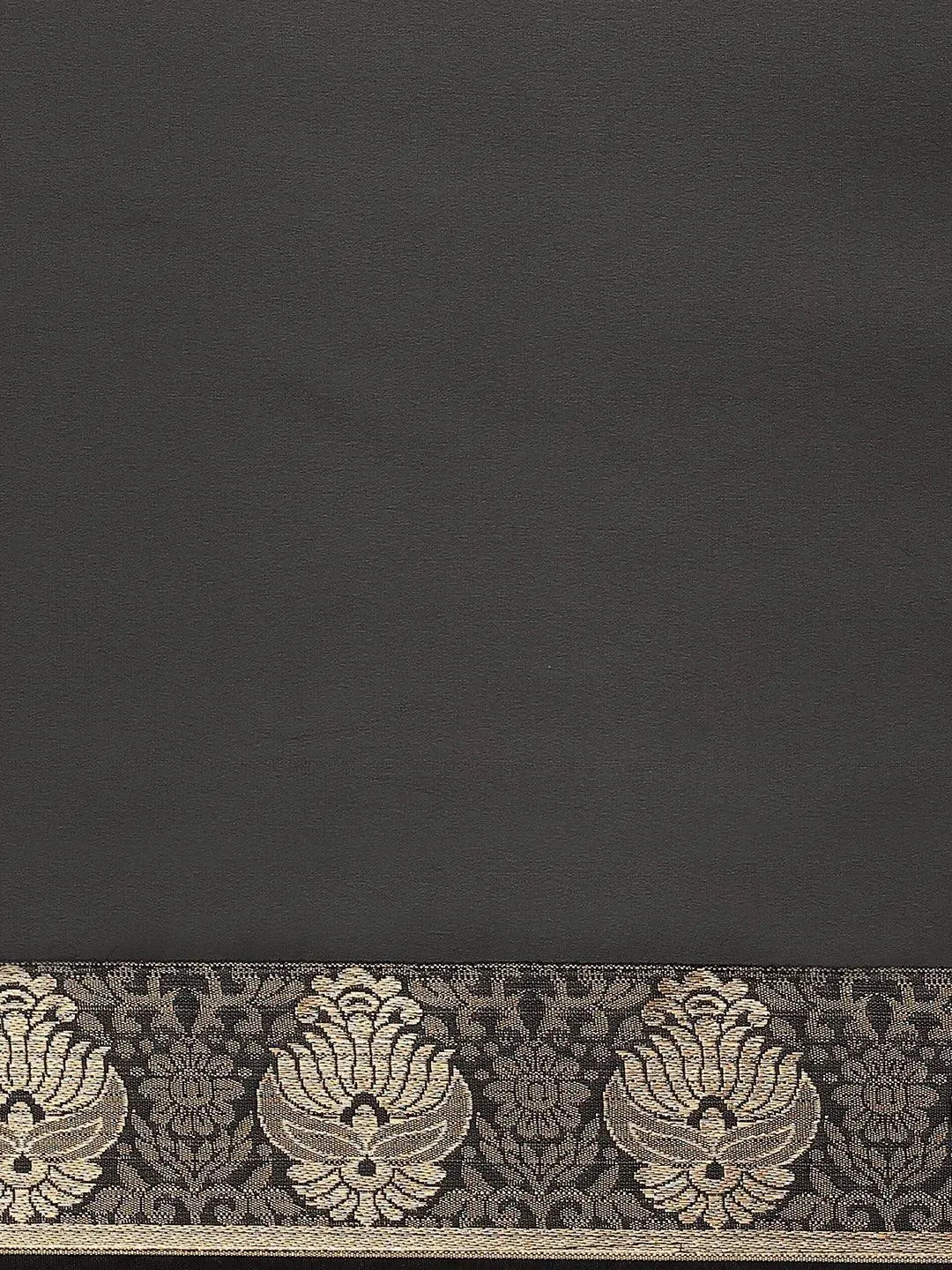 Black Solid Chiffon Saree - Libas
