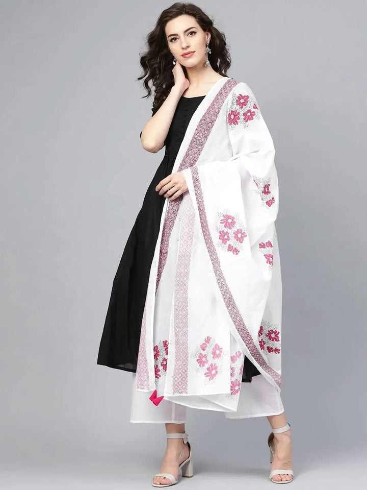 Black Solid Cotton Suit Set - Libas