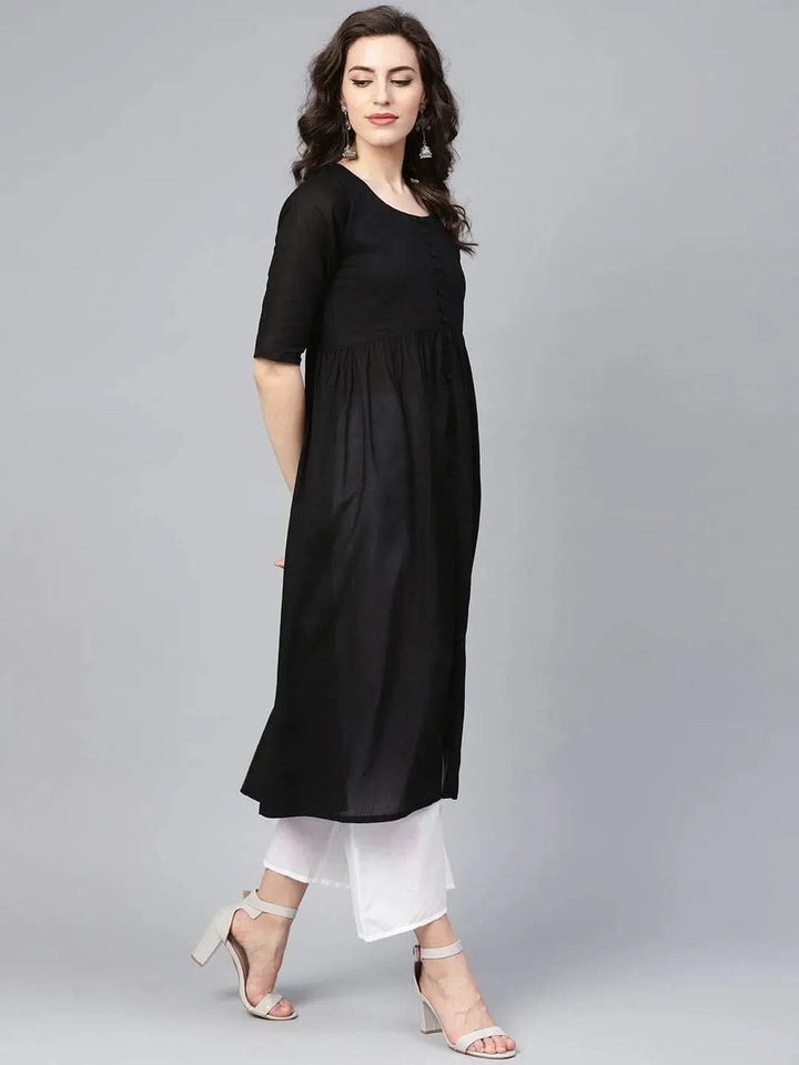 Black Solid Cotton Suit Set - Libas