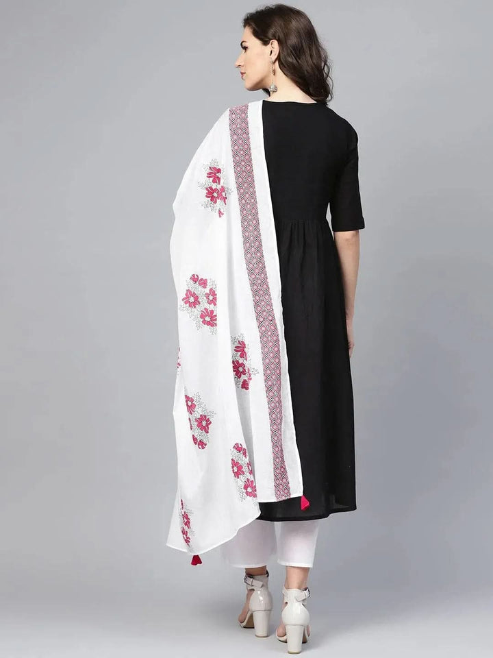 Black Solid Cotton Suit Set - Libas