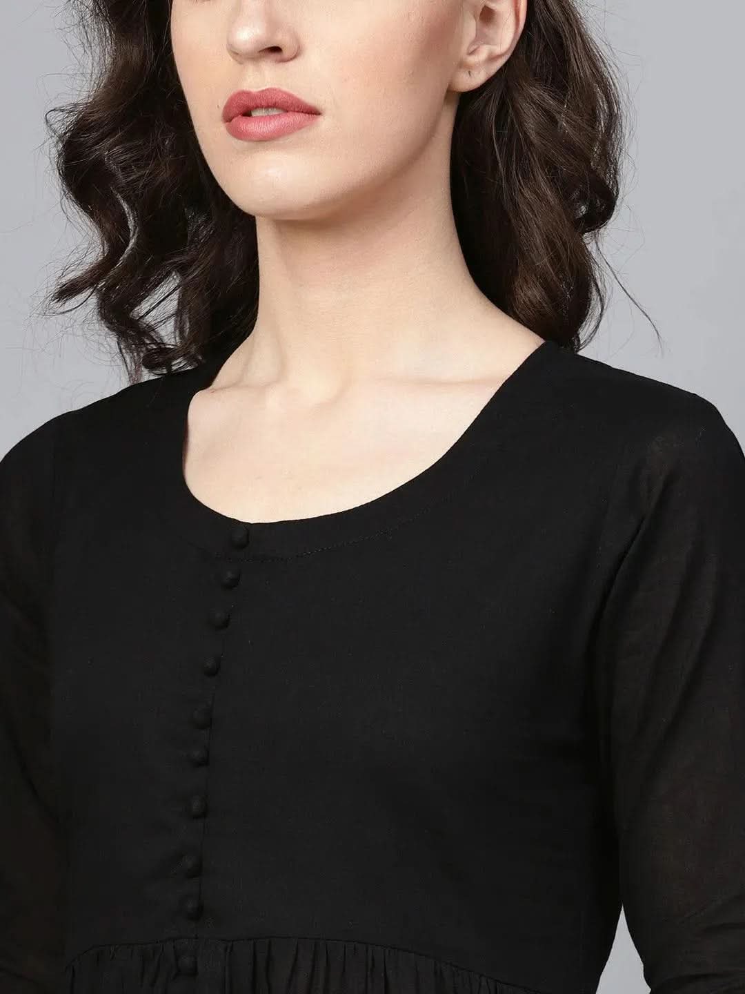 Black Solid Cotton Suit Set - Libas