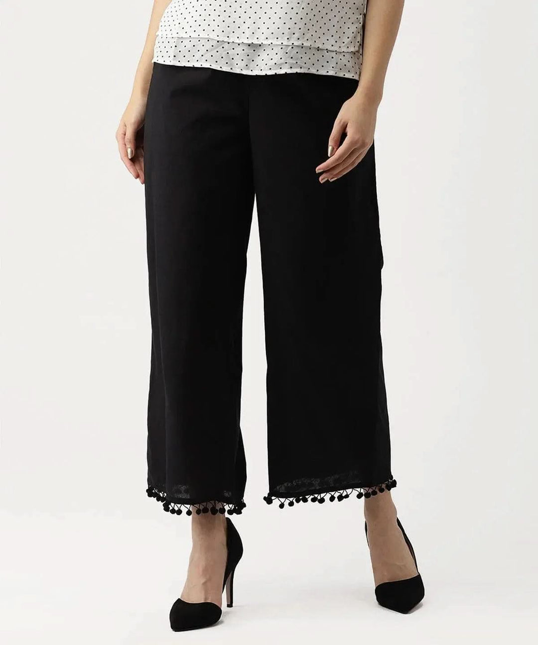 Black Solid Cotton Palazzos - Libas