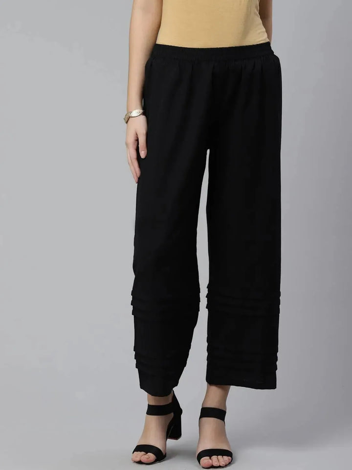 Black Solid Cotton Palazzos - Libas
