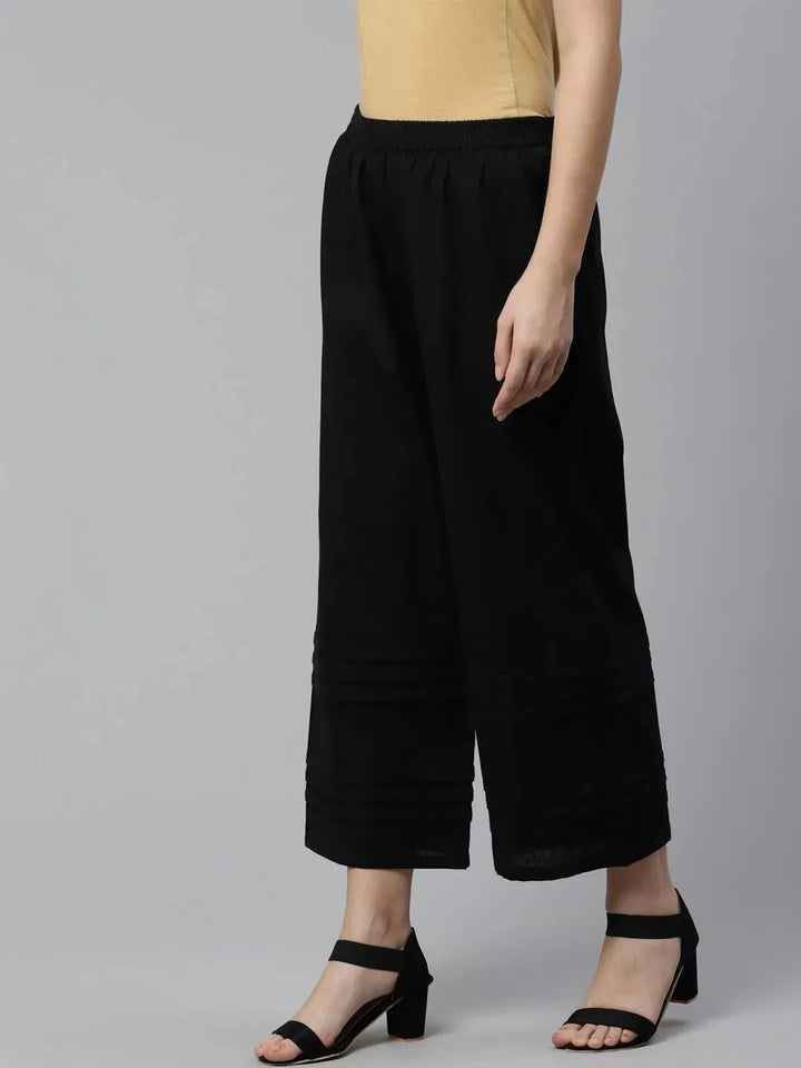 Black Solid Cotton Palazzos - Libas
