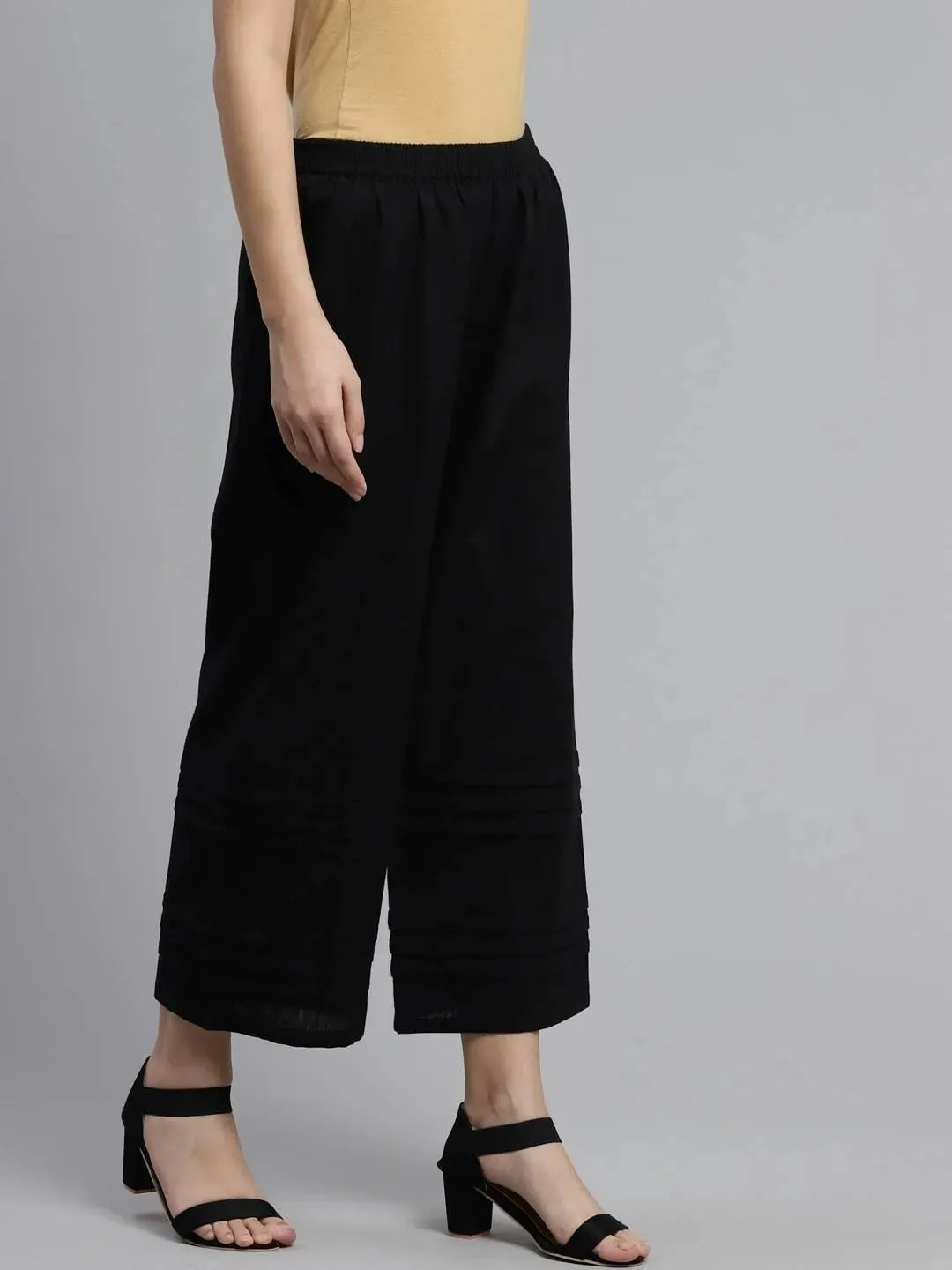 Black Solid Cotton Palazzos - Libas
