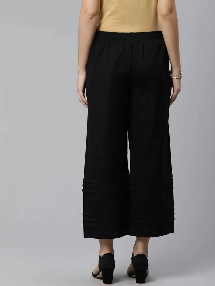 Black Solid Cotton Palazzos - Libas