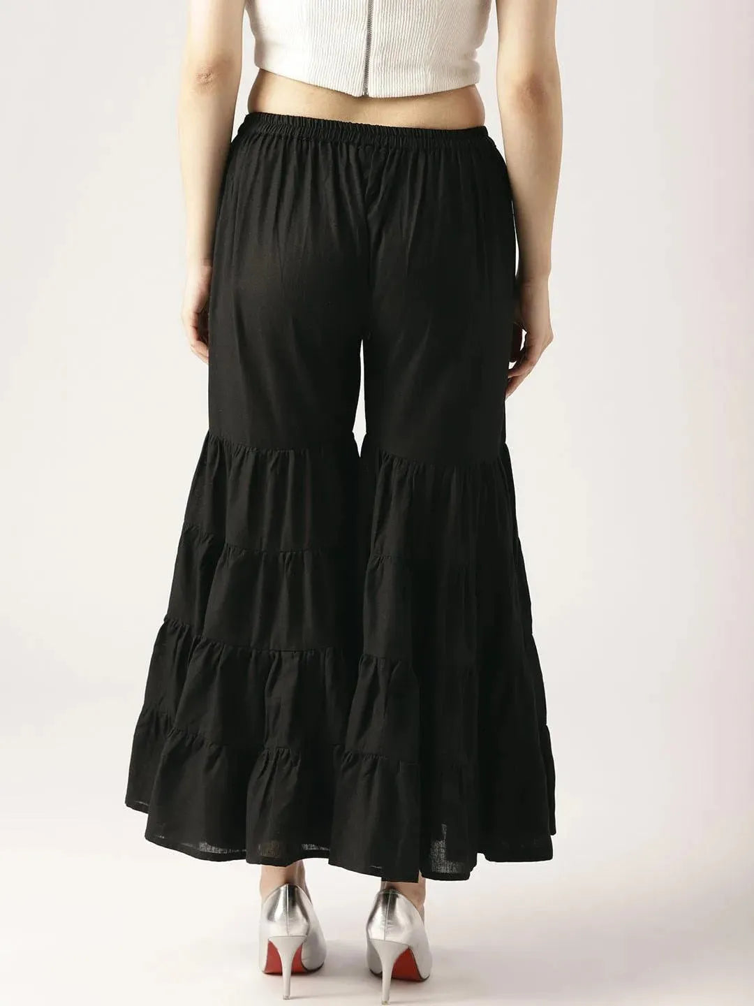 Black Solid Cotton Sharara Pants - Libas