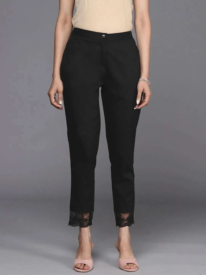 Black Solid Cotton Trousers - Libas
