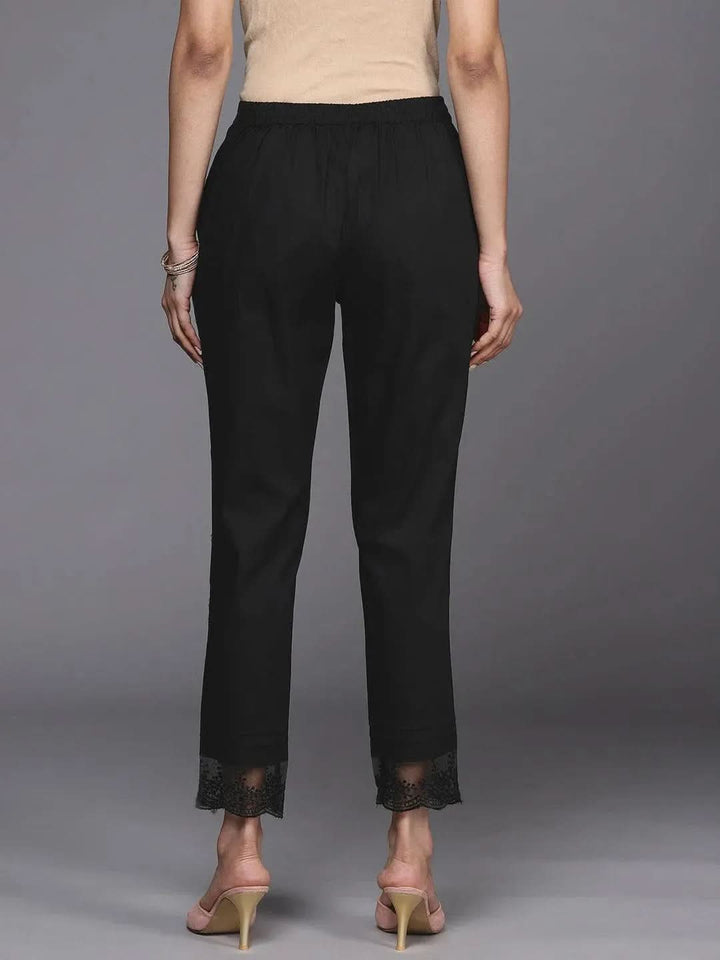 Black Solid Cotton Trousers - Libas