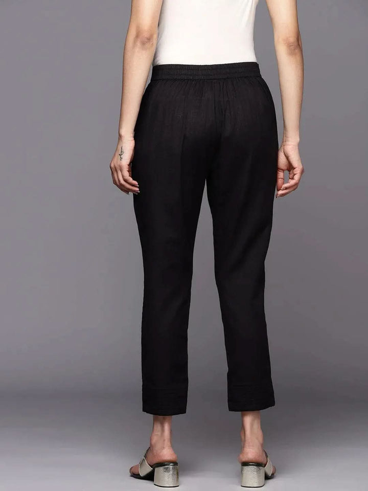 Black Solid Cotton Trousers - Libas
