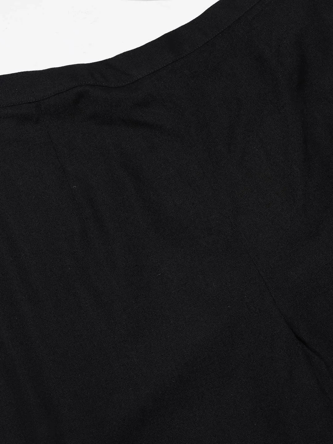 Black Solid Cotton Trousers - Libas