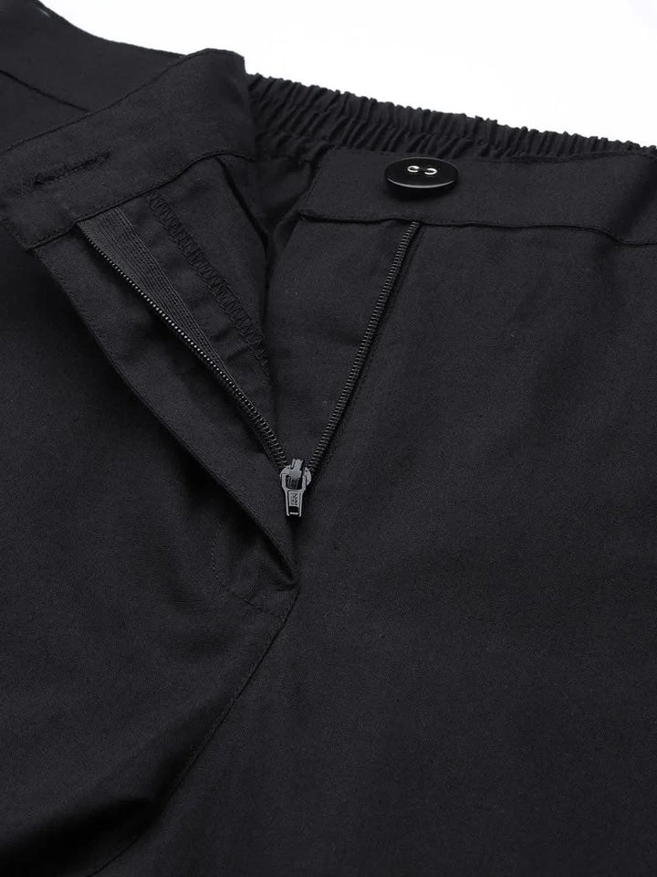 Black Solid Cotton Trousers - Libas