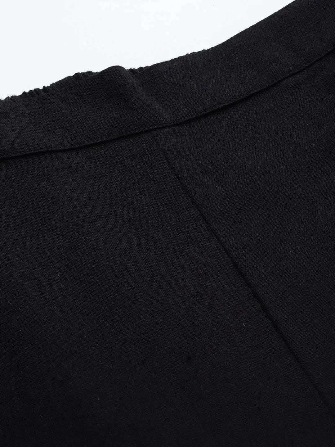 Black Solid Cotton Trousers - Libas