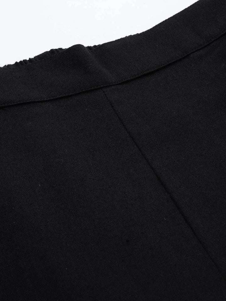 Black Solid Cotton Trousers - Libas