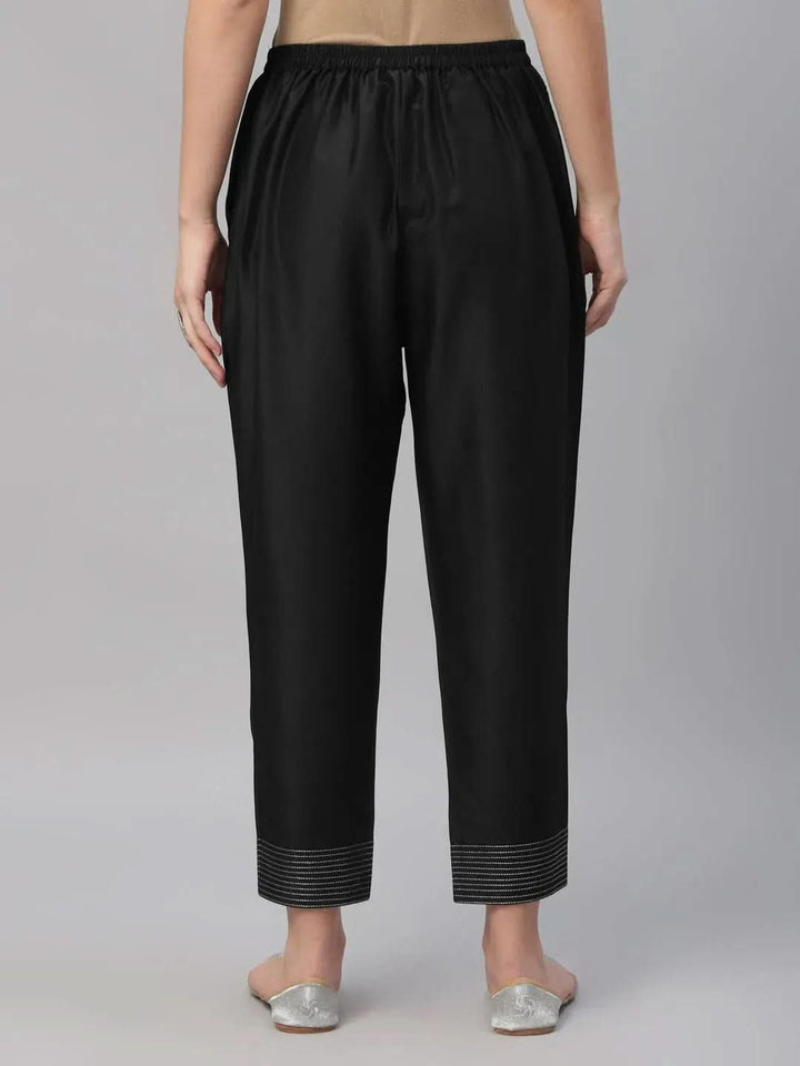Black Solid Crepe Trousers - Libas