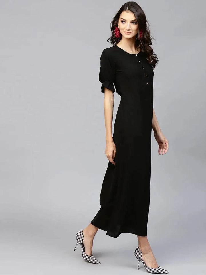 Black Solid Georgette Dress - Libas