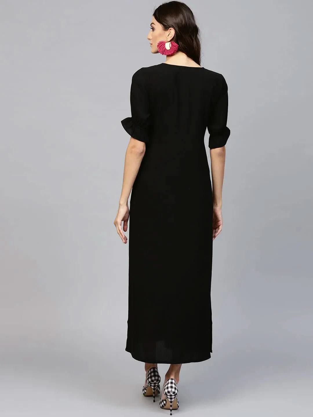 Black Solid Georgette Dress - Libas