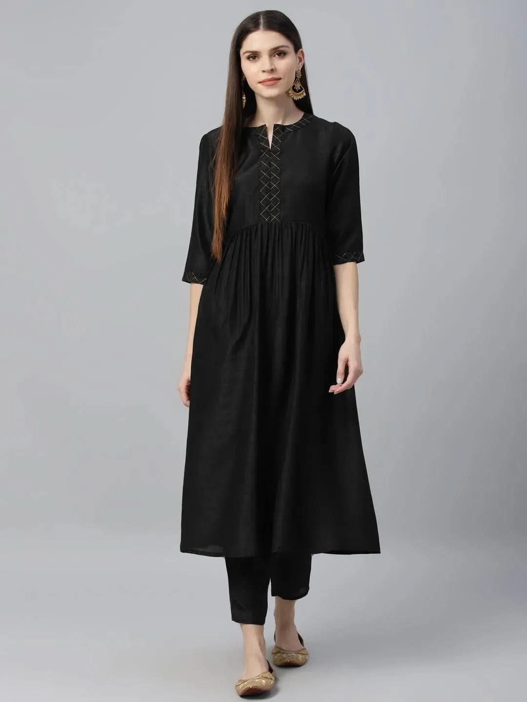 Black Solid Polyester A-Line Kurta With Trousers
Black Solid Polyester A-Line Kurta With Trousers