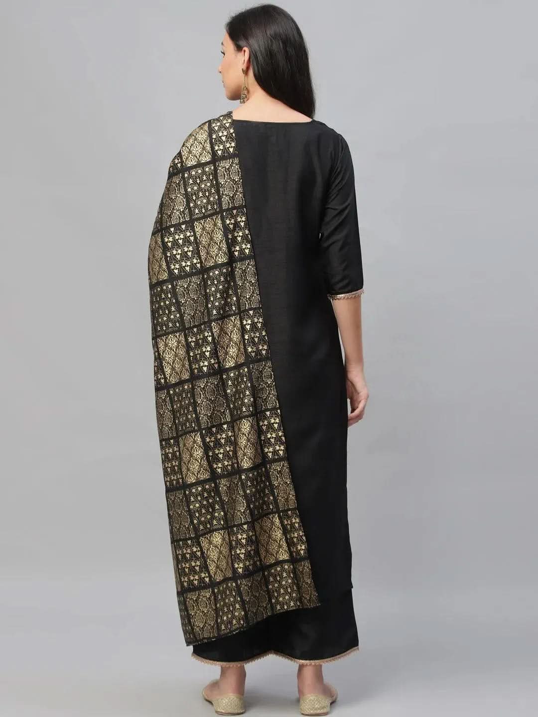 Black Solid Polyester Suit Set - Libas
