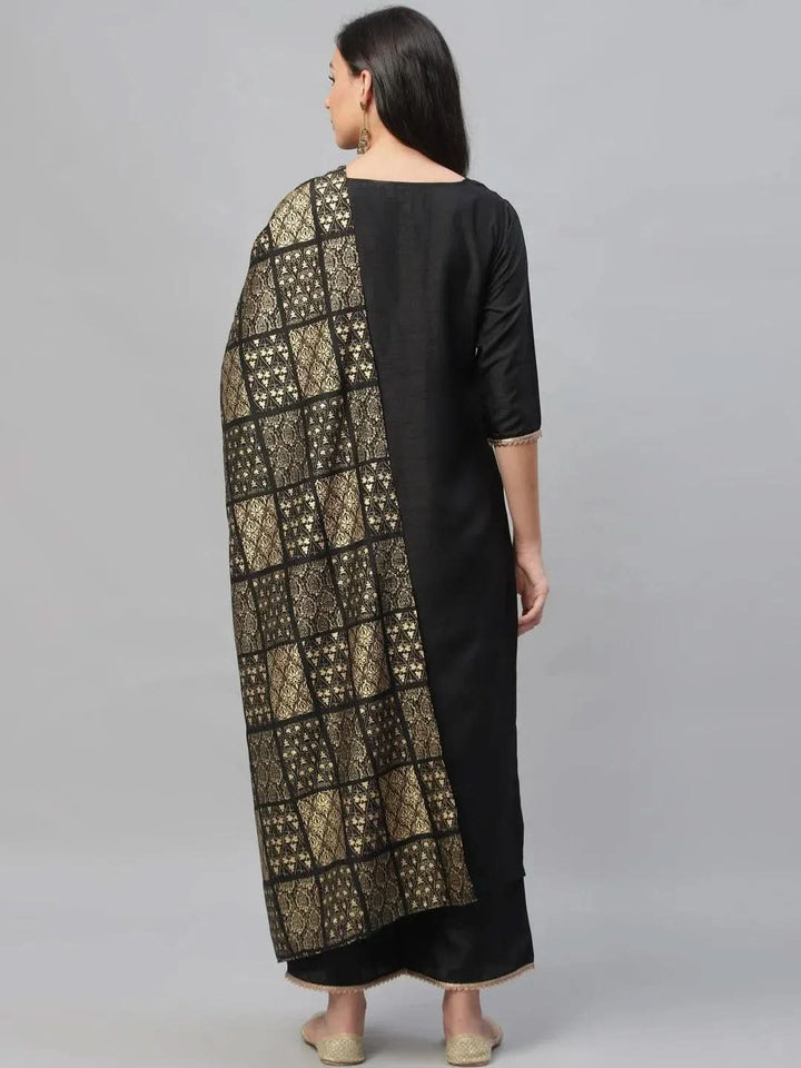 Black Solid Polyester Suit Set - Libas