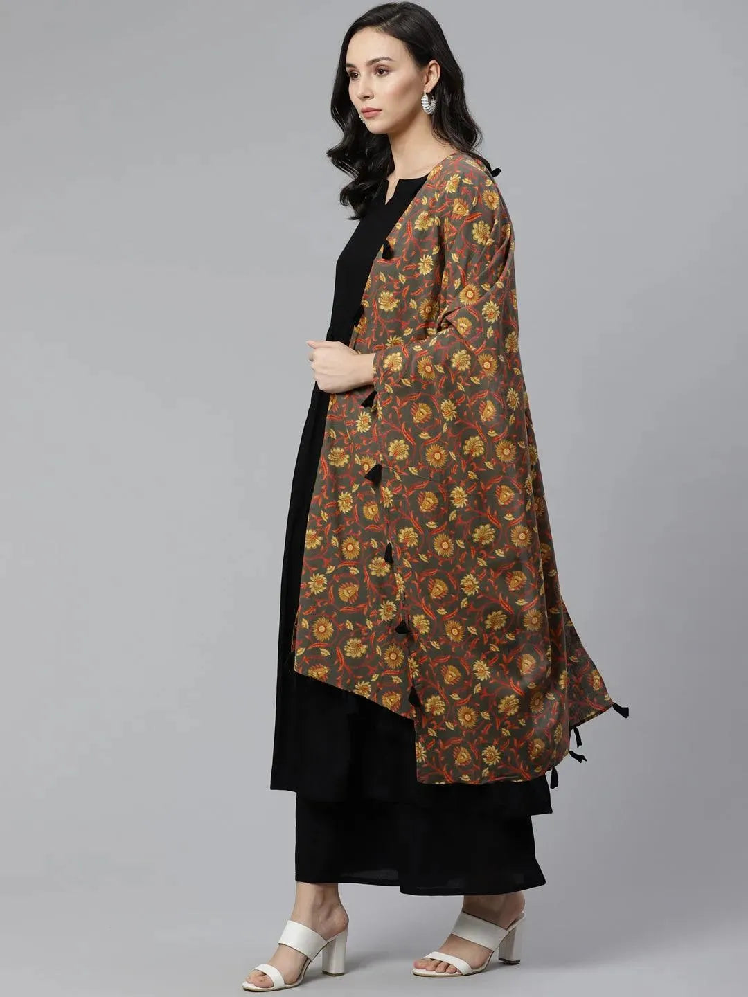 Black Solid Rayon Suit Set - Libas