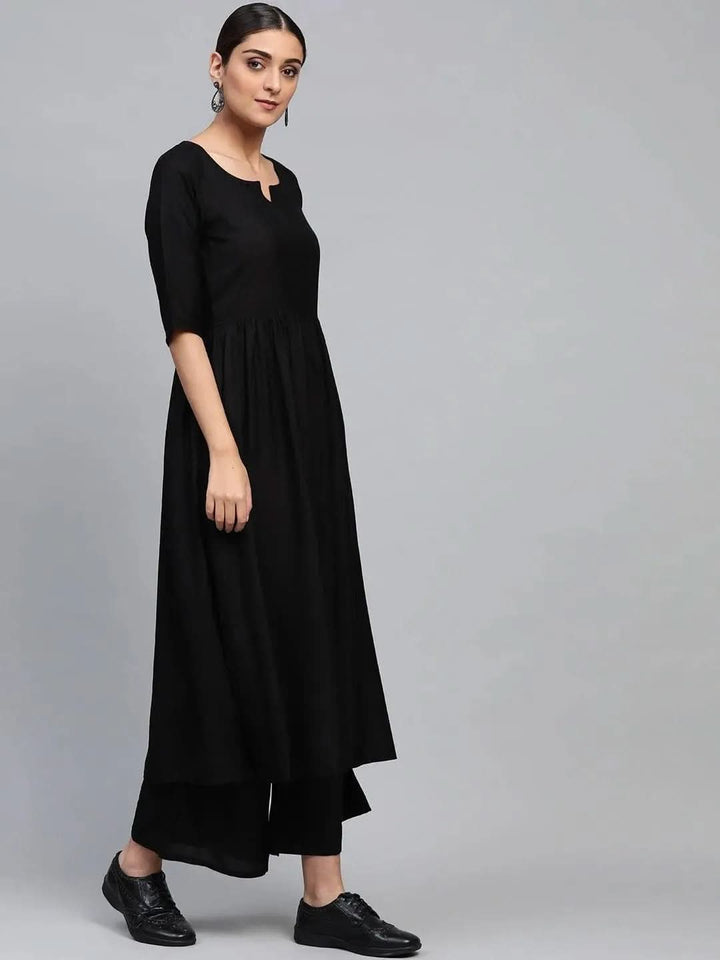 Black Solid Rayon Suit Set - Libas