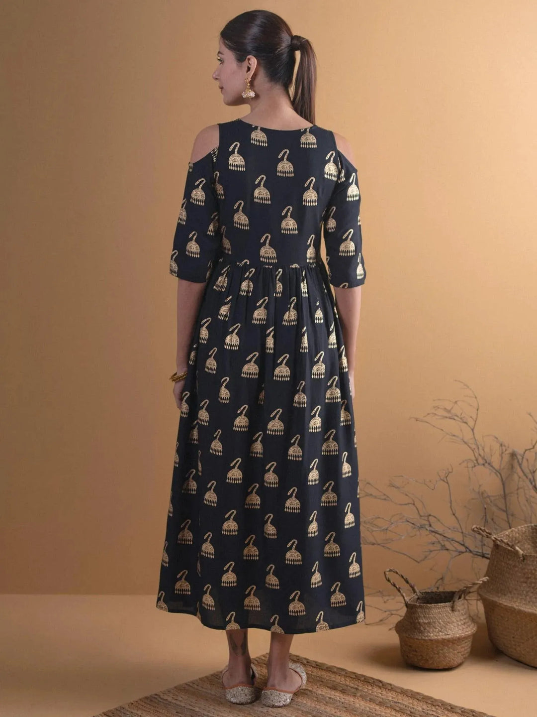 Black Solid Rayon Dress - Libas