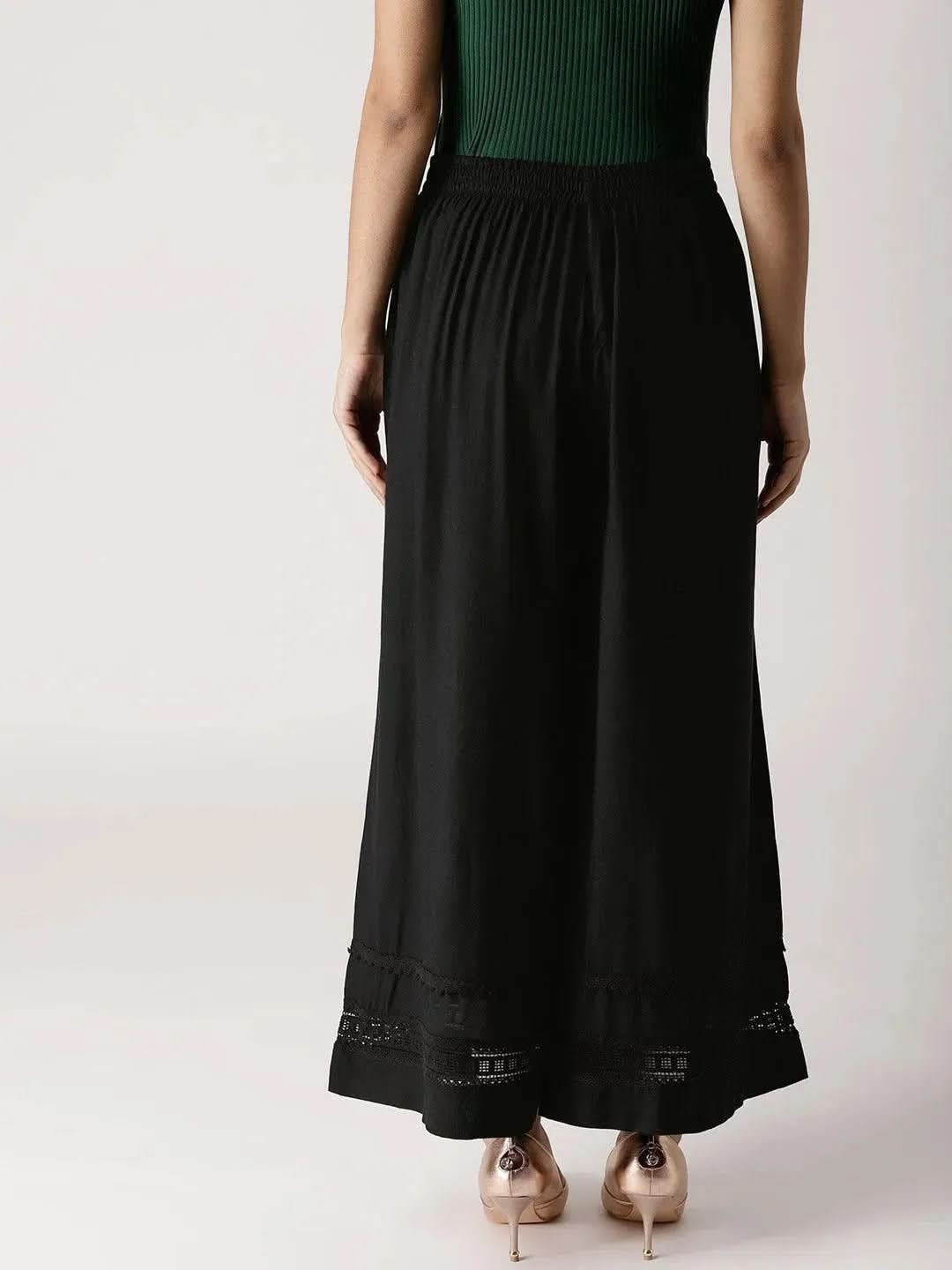 Black Solid Rayon Palazzos - Libas