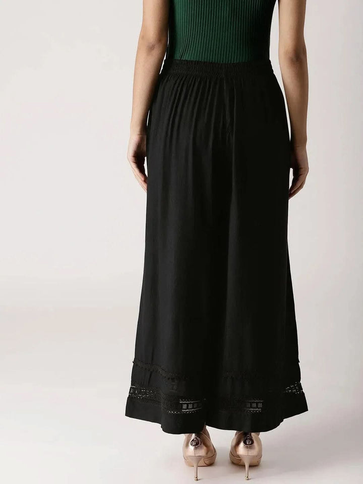 Black Solid Rayon Palazzos - Libas