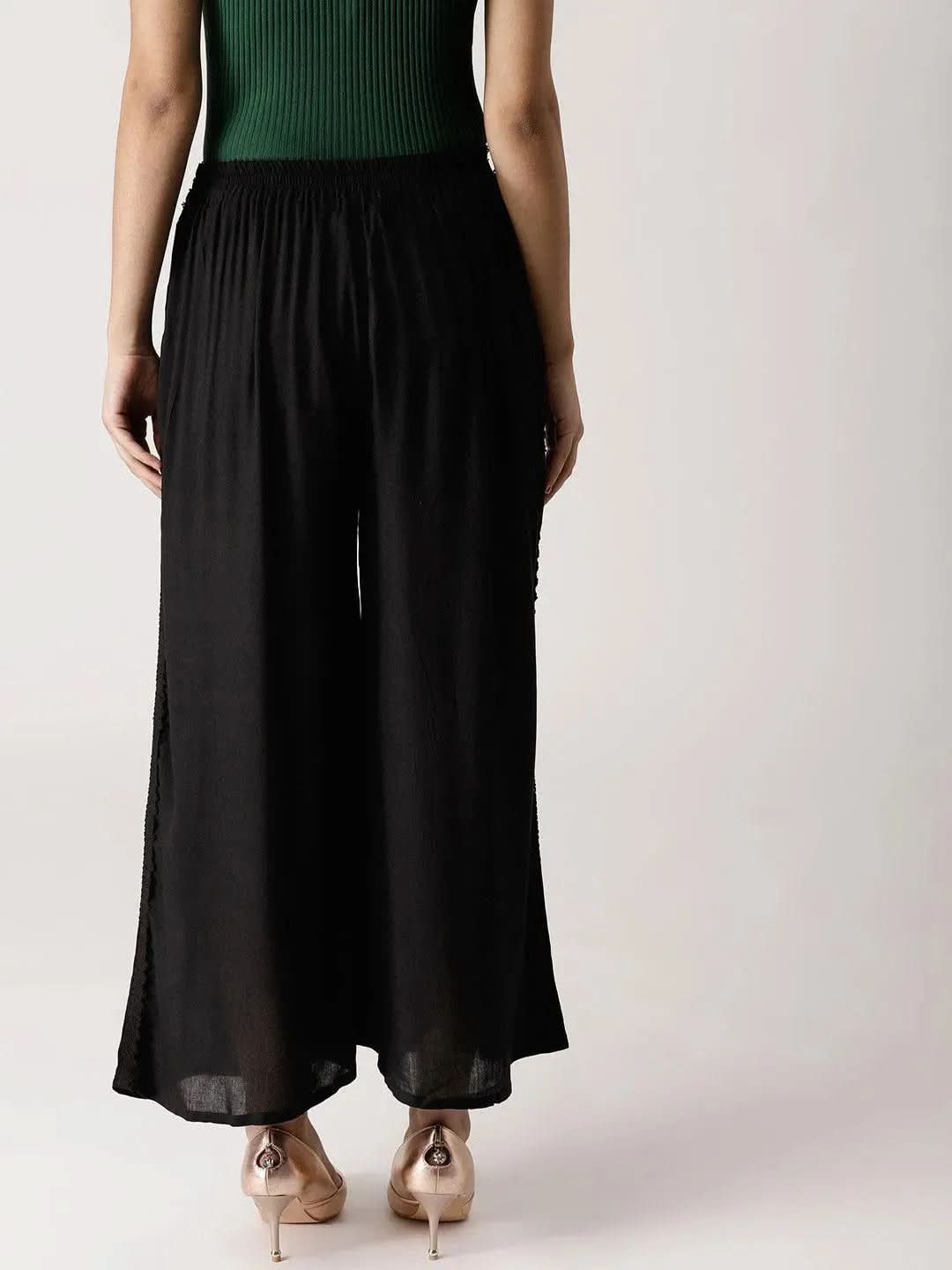 Black Solid Rayon Palazzos - Libas