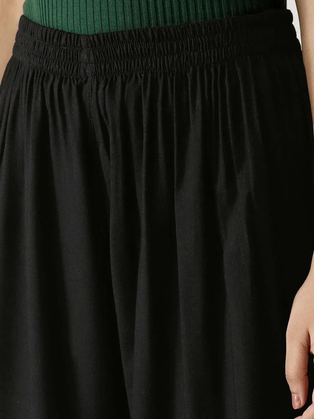 Black Solid Rayon Palazzos - Libas