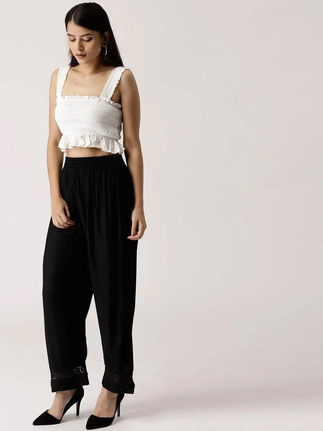 Black Solid Rayon Palazzos
Black Solid Rayon Palazzos